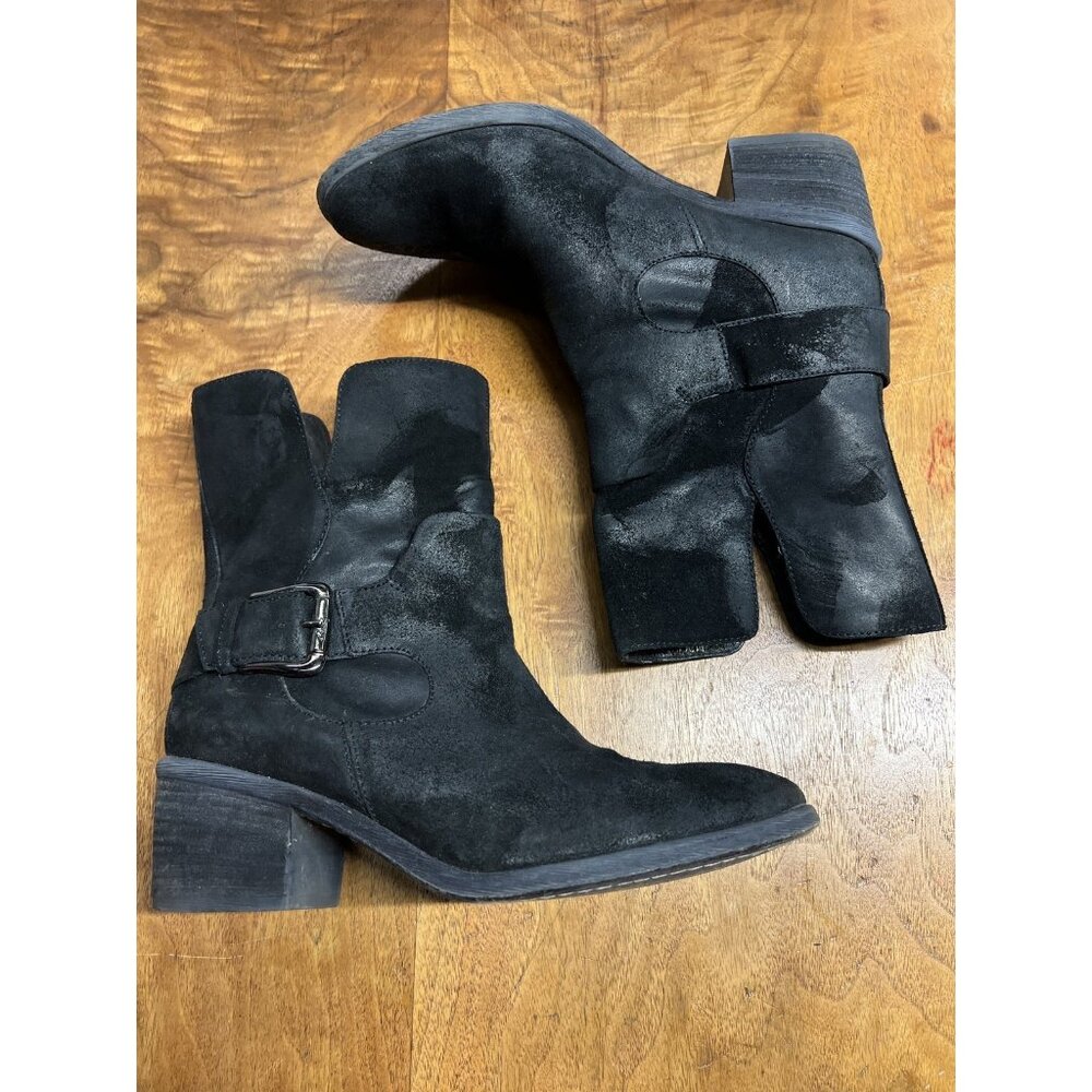 Donald J Pliner Women’s 8.5 Donata Cowboy Boot Distressed Suede Leather Black - Picture 1 of 11